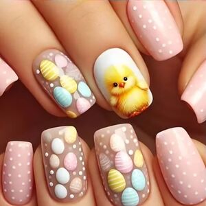 24 Pcs Happy Easter Chick and Egg Nails BUY ONE GET ONE FREE